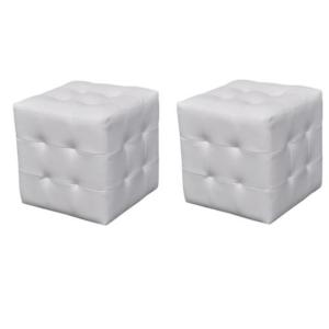 POUF cube, simili-cuir, BLANC, lot de 2