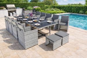 Salon de jardin résine tressée gris, encastrable, de 4 à 16 places