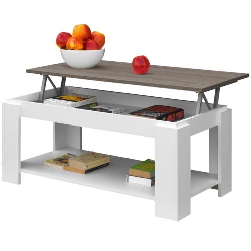 TABLE basse blanche, 100 cm, plateau relevable, couleur truffe, GALION