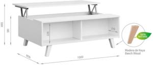TABLE basse, 100 x 65 cm, plateau relevable, blanche, modèle THALES