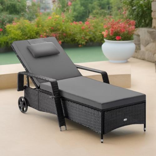 BAIN de soleil, transat en resine tressée, noir anthracite