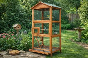 Grande volière XXL en bois massif – 170 cm – Intérieur / Extérieur