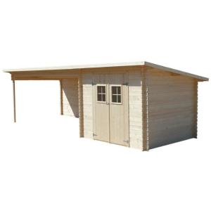 ABRI de jardin, bois massif 28 mm avec extension réversible, surface 22 m²