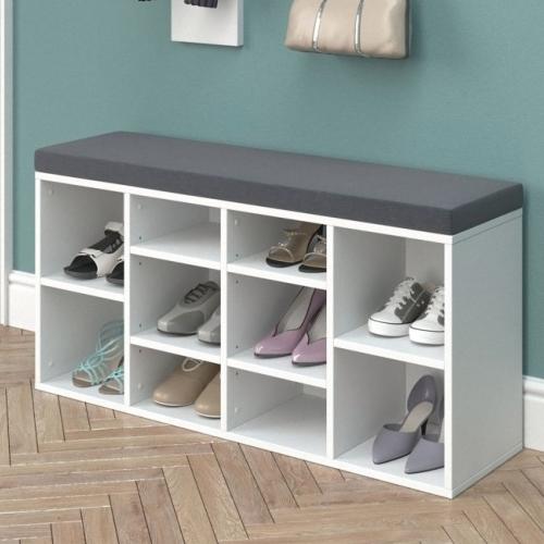 BANC avec espaces de rangement pour chaussures, BLANC