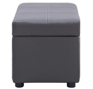 Bancs coffre et pouf, cuir gris, lot de 3