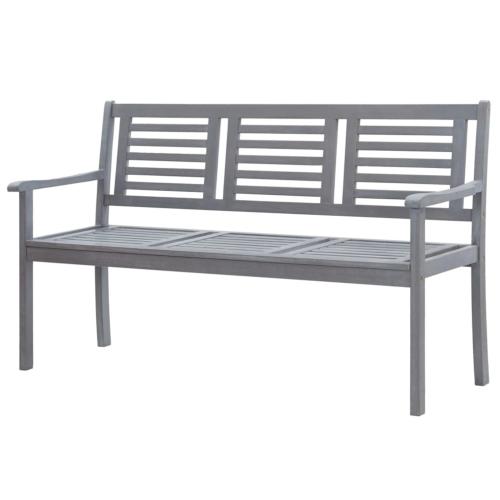 Banc de jardin en bois massif eucalyptus gris, 3 personnes