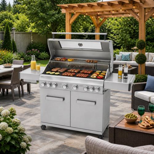 BARBECUE gaz XXL luxe, fabriqué en INOX, 8 brûleurs
