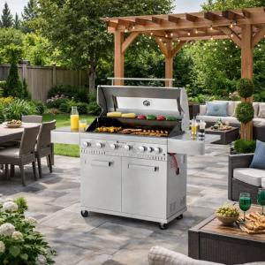 BARBECUE gaz XXL luxe, fabriqué en INOX, 7 brûleurs