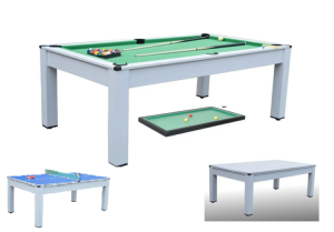 BILLARD anglais/français/ping-pong, blanche avec plateau table, 215 cm