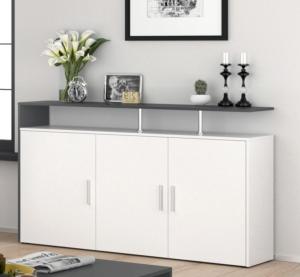 BUFFET bas 160 cm, gris béton ou anthracite - blanc, modèle MARIN