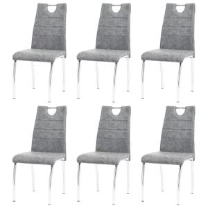 CHAISES salle à manger, similicuir gris, lot de 6