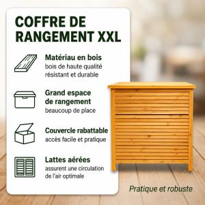 Coffre de Rangement Jardin XXL en Bois d'Épicéa 170 cm 