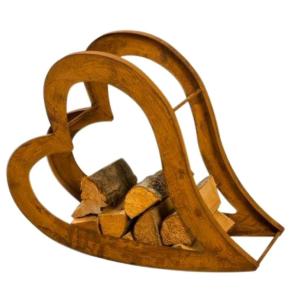 Étagère à bois de chauffage en métal – Forme cœur couché – Coloris rouille