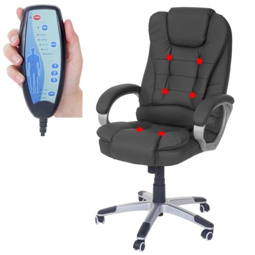FAUTEUIL BUREAU MASSANT,  cuir noir, 6 points de massage