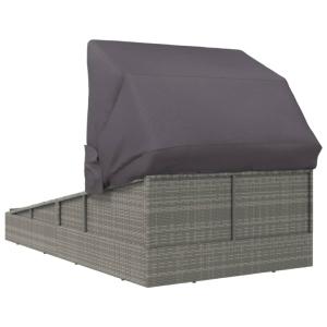 LIT de jardin avec auvent, 2 places, résine tressée grise