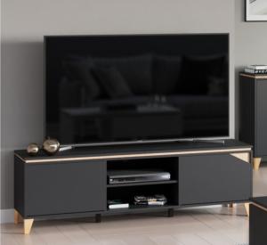 Meuble bas TV, 160 cm sur pieds, anthracite, ELEGANT