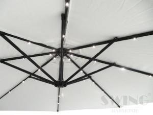 Parasol déporté, à éclairage LED solaire, 350 cm, crème