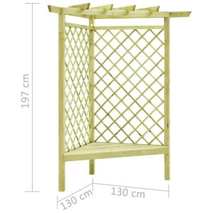 PERGOLA d'angle 130 x 130 cm, bois massif avec banc