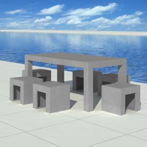 SALON de jardin en béton, table avec 6 tabourets