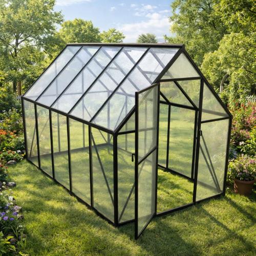 Serre de jardin aluminium noir – Polycarbonate 4 mm – Largeur 180 cm – 6 dimensions au choix