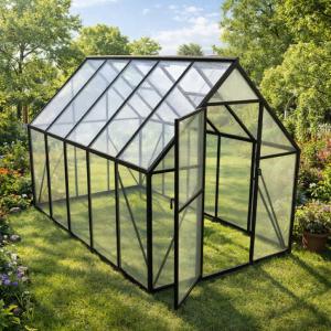 Serre de jardin aluminium noir – Polycarbonate 4 mm – Largeur 180 cm – 6 dimensions au choix