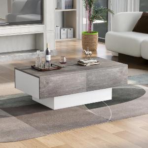 TABLE basse, 100 cm, extensible, blanc, gris béton avec rangement