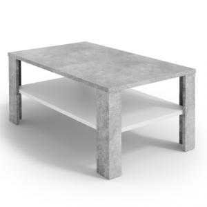 TABLE basse design, 100 x 60 cm, aspect béton et blanc