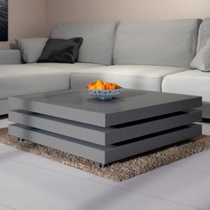 TABLE basse pivotante 60 cm, 3 plateaux, modèle FIRE, grise