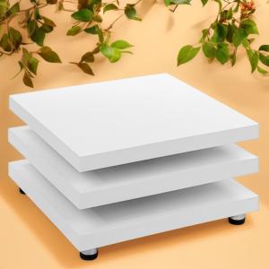 TABLE basse pivotante, 3 plateaux, modèle FIRE,  blanc mat