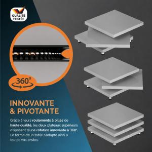 Table basse design ORBITA – 3 plateaux pivotants à 360°