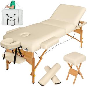 TABLE de massage PRO avec accessoires, 3 zones, pliante, crème