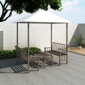 Tonnelle de jardin complète, avec bancs et table, toit blanc