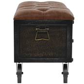 Banc, coffre style Wagon vintage, acier, cuir et bois