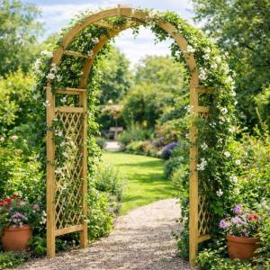 Arche de jardin bois massif 245 cm avec treillis – Modèle ALEOS
