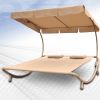 Chaise longue bain de soleil lit de jardin 2 places, marron