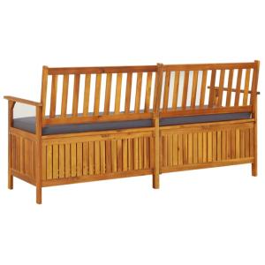 BANC de jardin, en acacia, 170 cm avec coffre de rangement, coussins gris