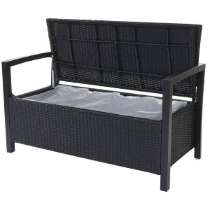 BANC avec coffre de rangement, resine tressée, Noir/vert