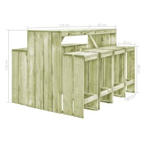 Bar de jardin en bois massif, avec 8 tabourets