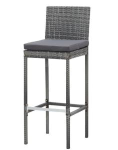 BAR de jardin en résine tressée, gris et bois exotique + 4 tabourets