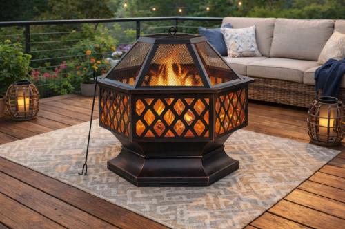 Brasero de jardin Ø 70 cm avec couvercle – Tisonnier et housse – ACCAPULCO