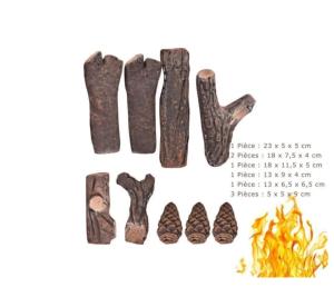 Lot de 9 bûchettes décoratives en céramique pour cheminée éthanol