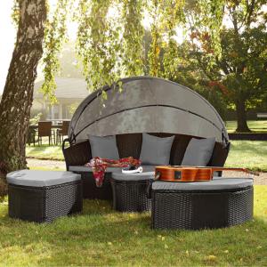 Canapé de jardin rond modulable en résine tressée, 10 coloris