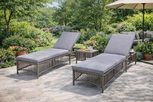 CHAISES LONGUES DUO en résine tressée, gris