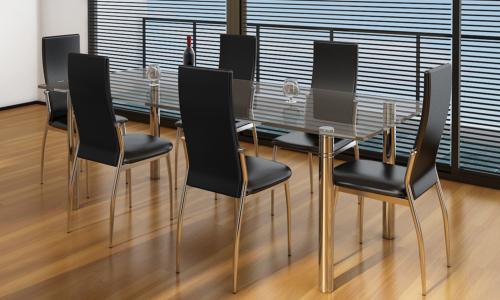 CHAISES salle à manger, similicuir noir, lot de  6 pièces