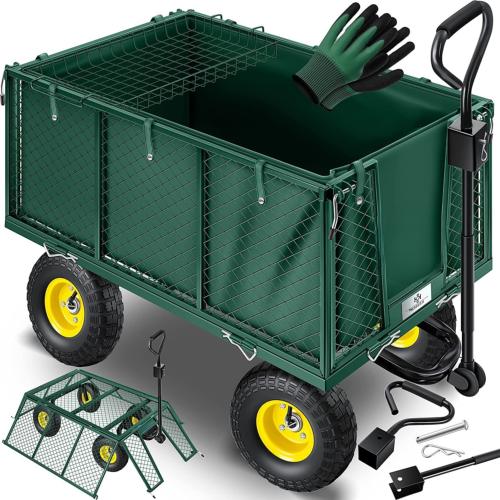 Chariot de transport à main pour jardin, 600 kg de charge, vert