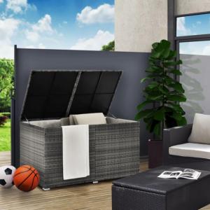 COFFRE géant en résine tressée/alu, 760 litres, gris