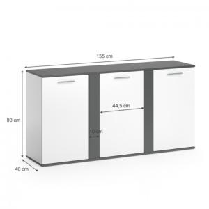 BUFFET bas anthracite - blanc, 155 cm, modèle 3 portes