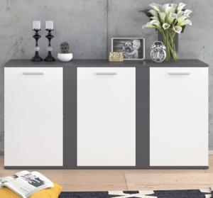 BUFFET bas anthracite - blanc, 155 cm, modèle 3 portes