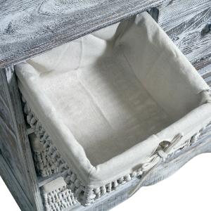 Commode bois avec 3 paniers, blanc/gris