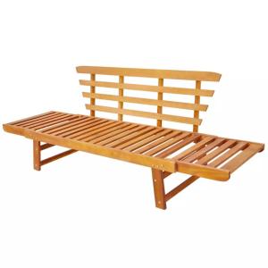 Banc de jardin convertible, bois exotique, coussins vert